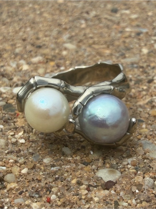 Jewelry - 14K White Gold Pearl Bamboo Ring